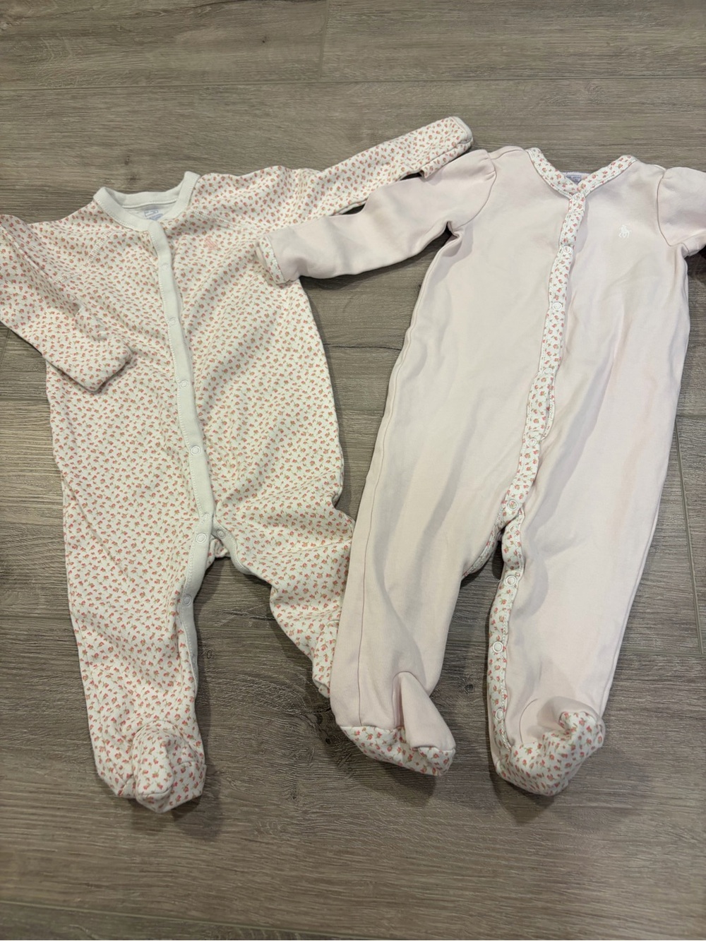 Ralph Lauren Pink Floral & Solid Footie bundle Set